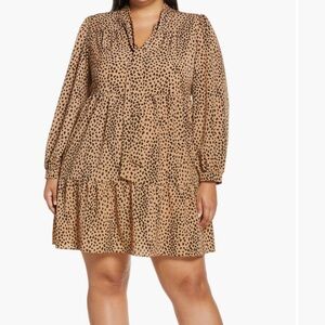 Halogen Animal Print Tiered Long Sleeve Dress 1X